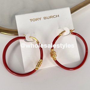 Tory Burch Kira Enamel Hoop Earrings in Tory Gold [AUTHENTIC NEW]